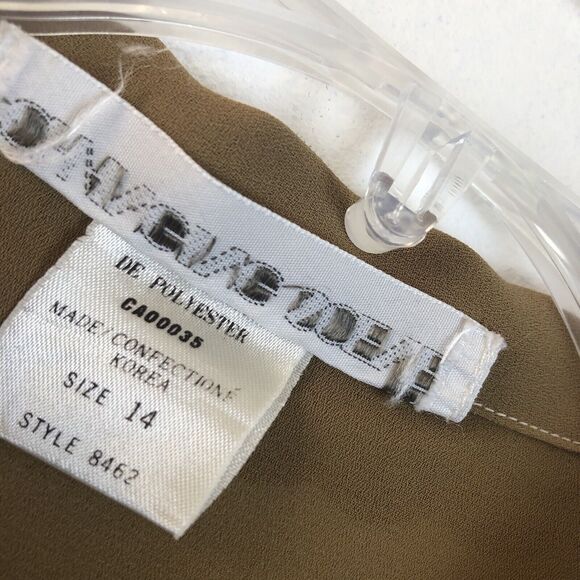 Changing Scene Vintage Blouse Sz 14 Brown Embroidered Scallop Eyelet Long Sleeve - Picture 7 of 12